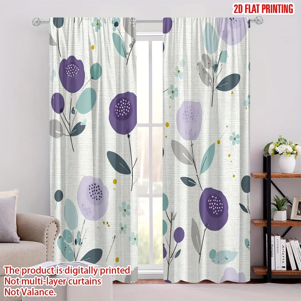 Purple berry flower pattern printed curtains, with a pole bag design, suitable for use in bedrooms, living rooms and offices