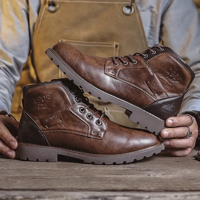 Wysokiej jakości buty męskie Skórzane jesienne zimowe buty z wysoką cholewką Business Casual Brytyjskie botki Modne eleganckie buty męskie