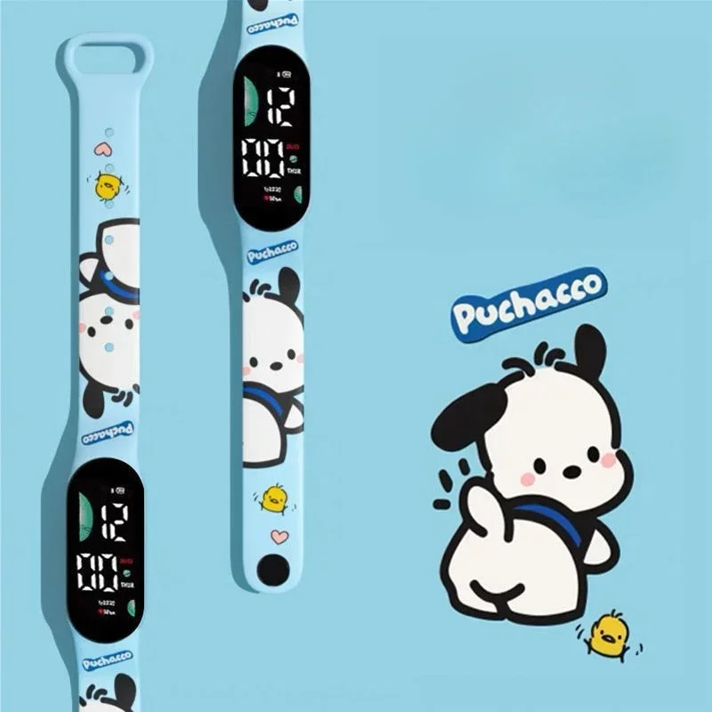 Reloj con estampado de Anime Sanrio, reloj electrónico Pochacco, pulsera inteligente, animación, reloj LED multifuncional para niños