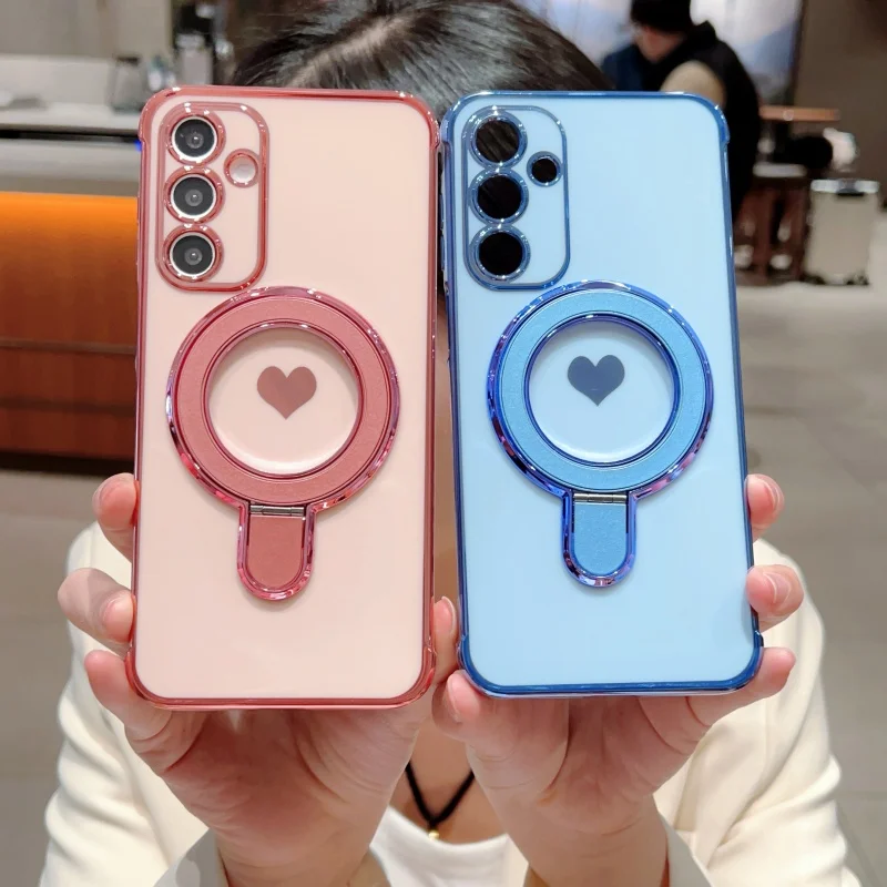 

Luxury Plating TPU Case For Samsung Galaxy A16 A15 A14 A53 A52 S21 Plus FE A36 A25 A26 5G Cover Stand Holder Female Girl Women
