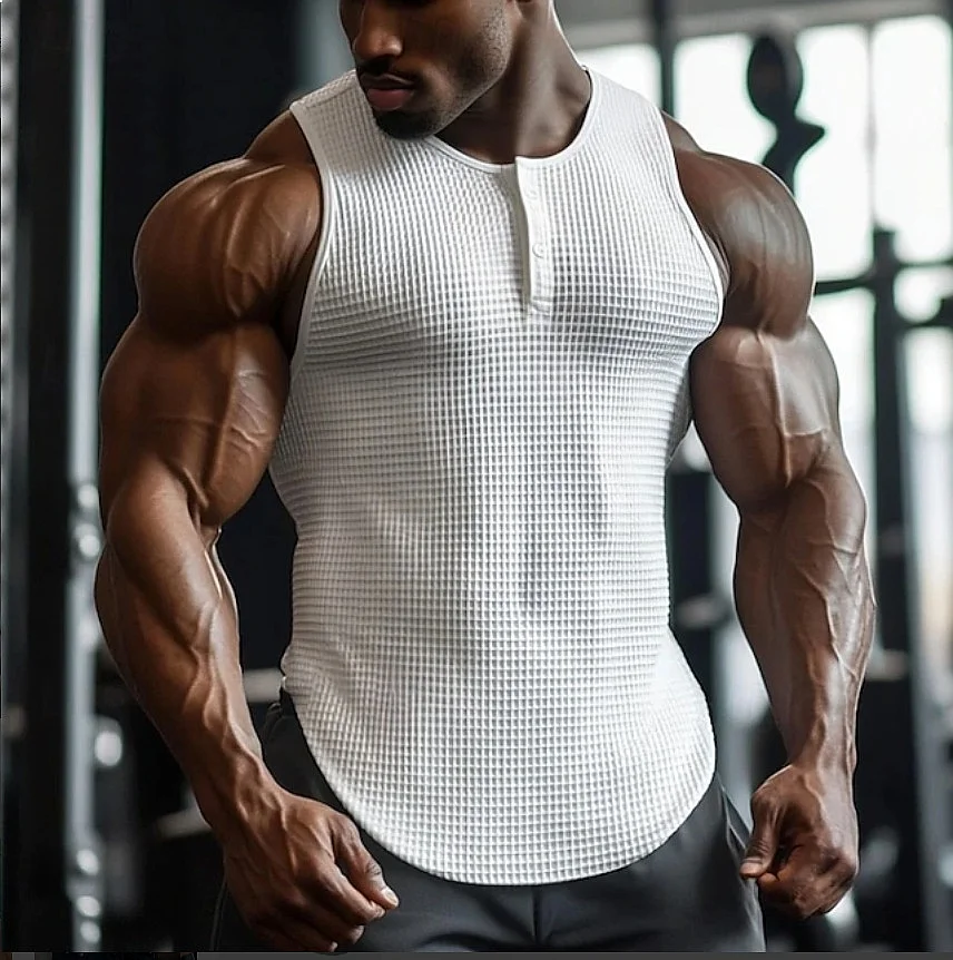 Men's Sleeveless Vest Muscle Tank Top Casual Bodybuilding Gym Shirts Pure Color Button Down Streetwear Singlet