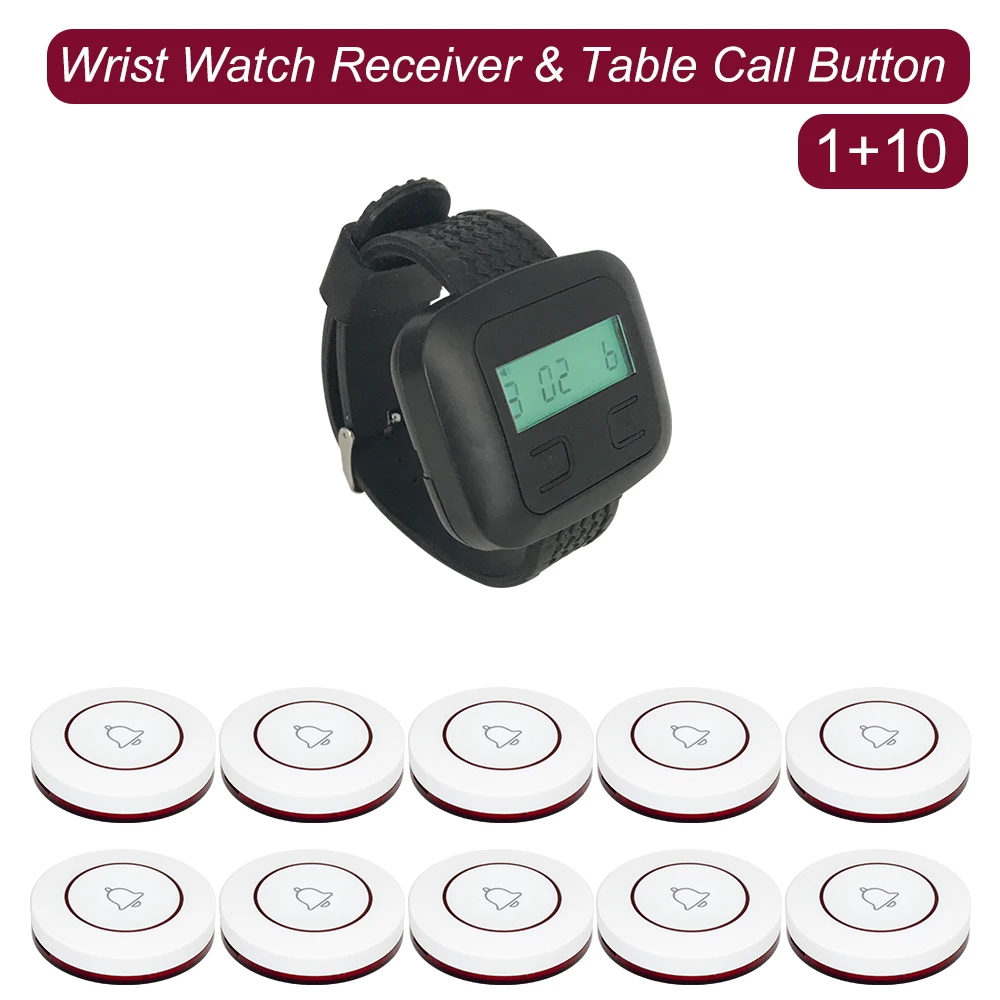 

CATEL Wireless Restaurant Calling System 10 Table Call Button Transmitters 1 Watch Pager, Restaurant Waiter Service Bell Buzzer