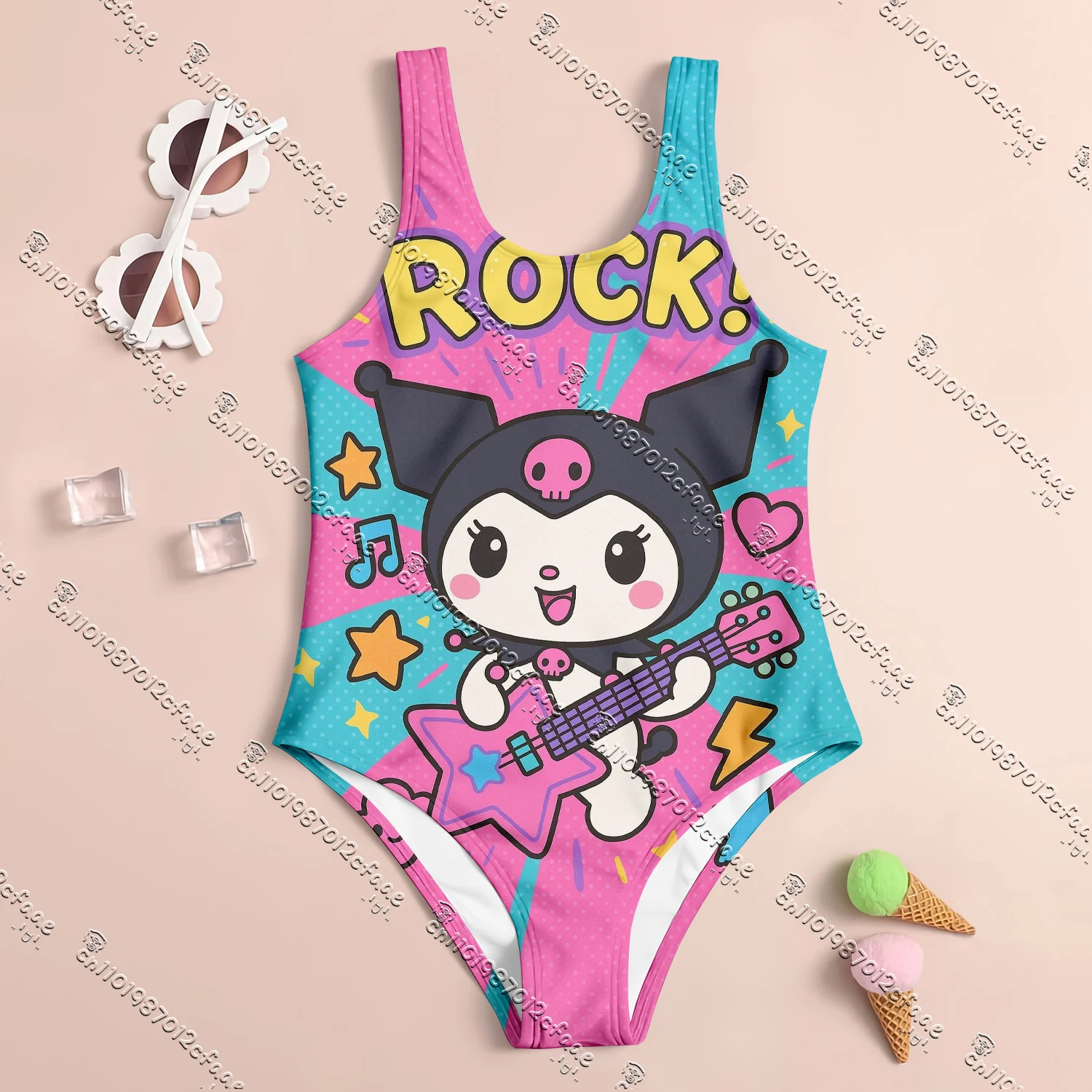 

2025 Miniso Cute Kurome 3D Print One-Piece Swimsuit Summer Kids Girls Women's Swimsuit Breathable Quick-Drying Clothes