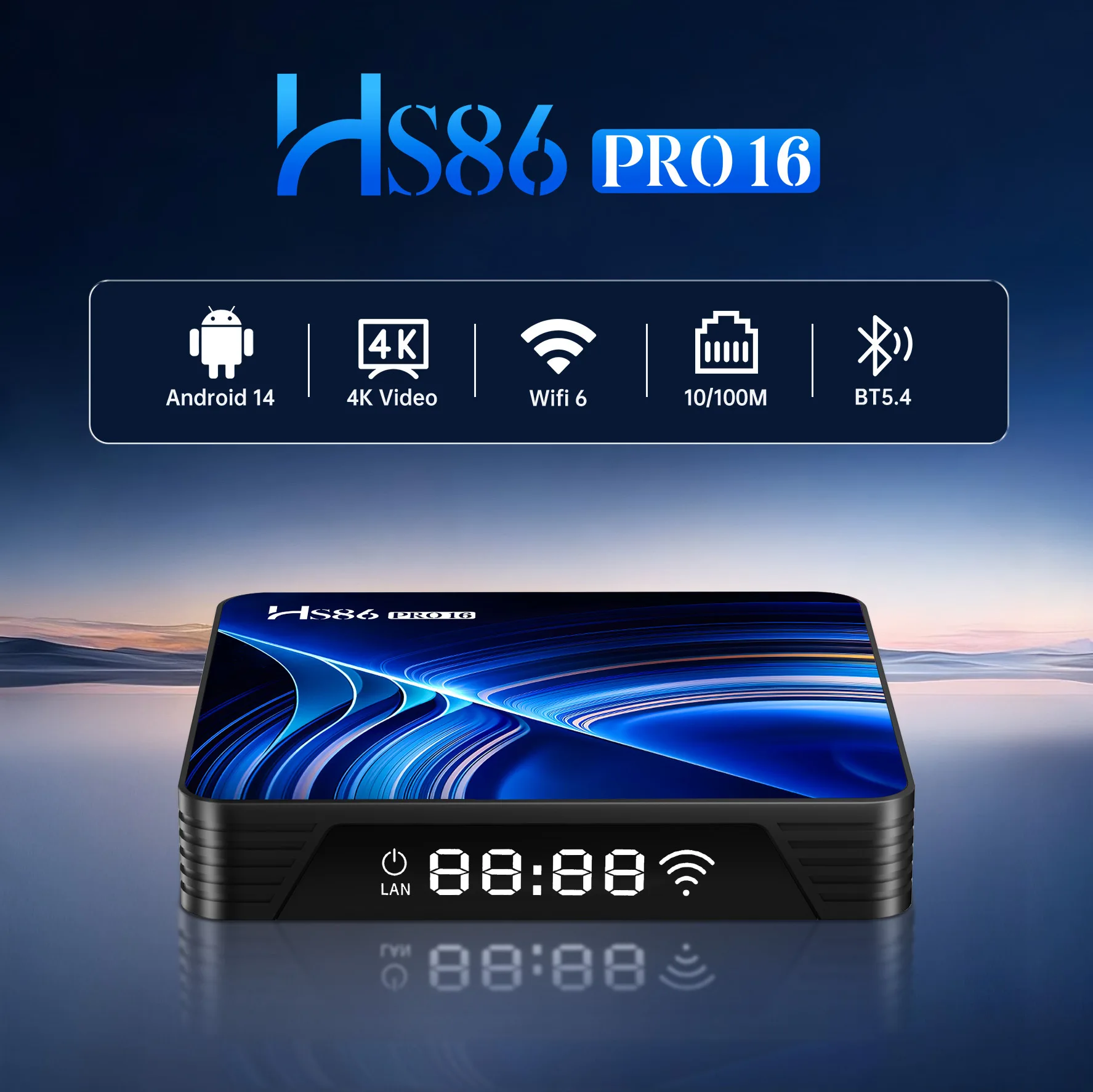 HS86 PRO16 Android 14.0 TV Box 4GB 32GB Amlogic S905Y5 2.4G/5G Wifi6 BT5.4 4k Media Player Set Top Box