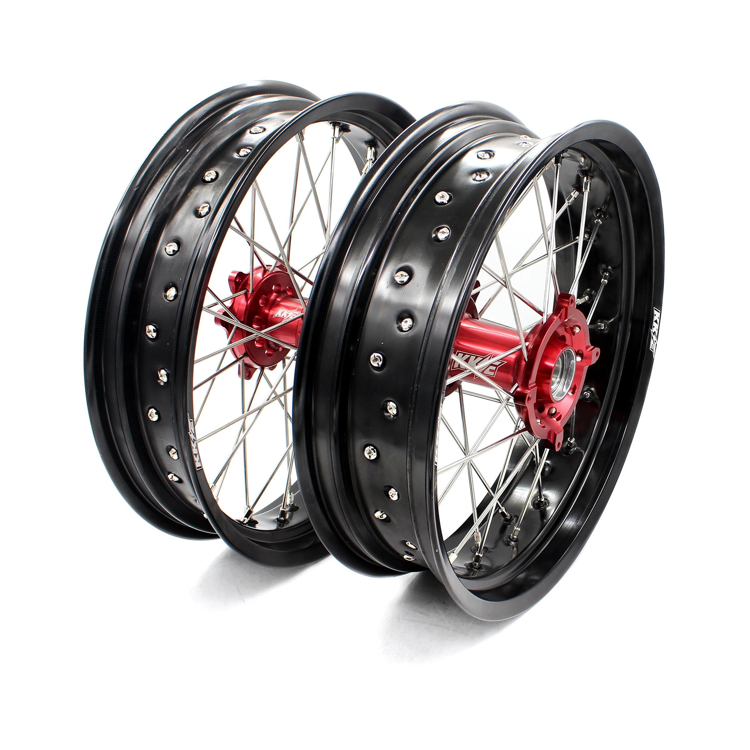 

【2025】 17 INCH Supermoto Wheels Rims Set Compatible With CRF250R 2004-2013 CRF450R 2002-2012 Red Hub Black Rim