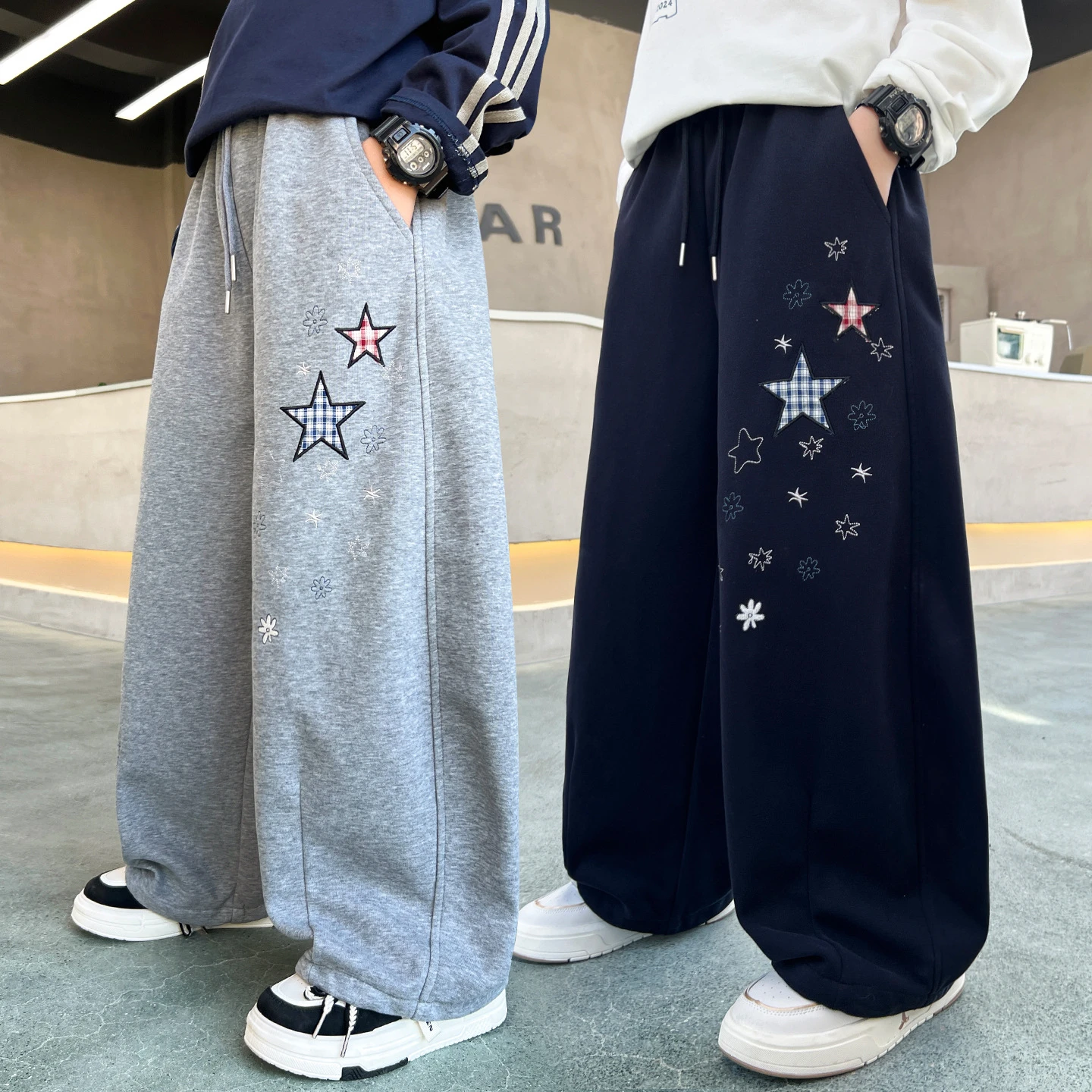 Autumn Kids Cotton Star Embroidery Sports Pants for Teen Boy Casual Sporty Trousers Loose Straight Track Pants Child Sweatpants