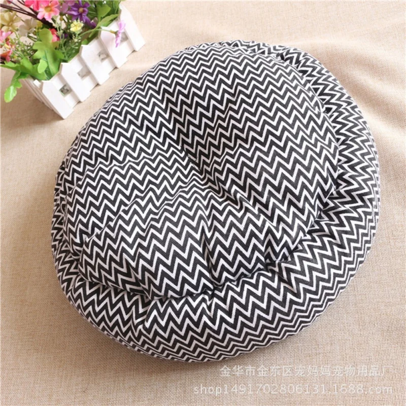 Large Round warm Dog Bed house canvas stripe Cushion Cat Sleeping Mat Pet Bed Sofa Mats Velvet Dog Beds Breathable Pet Mat Pad