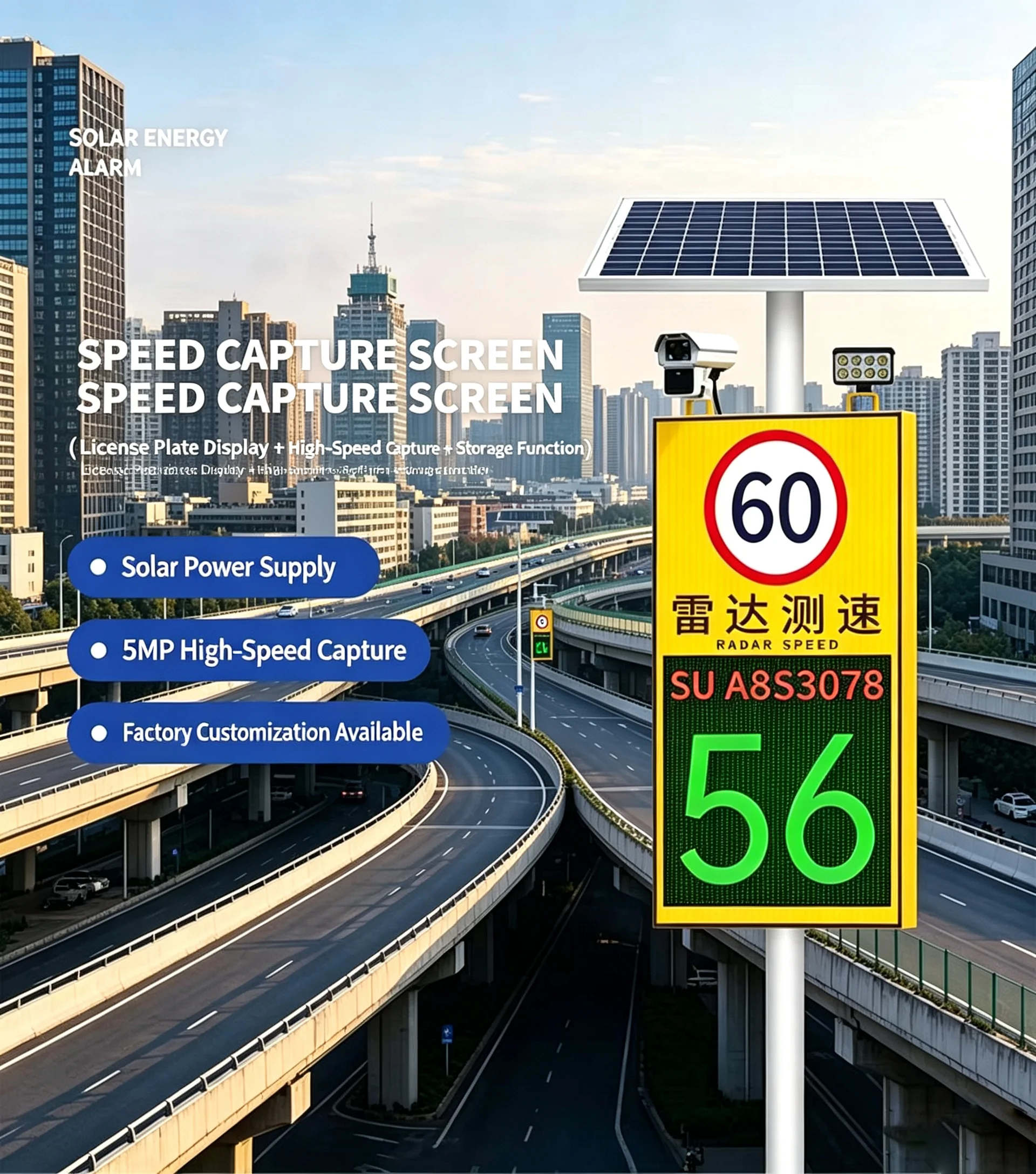 Radar speedometer custom high-speed traffic capture speed led screen solar overspeed sign