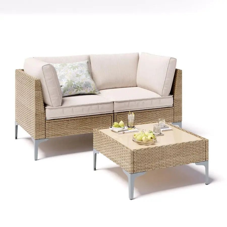 

Комплект плетеной мебели для патио, уличный секционный диван-софа для отдыха с кофейным столиком, всепогодный уличный диван с толстыми подушками