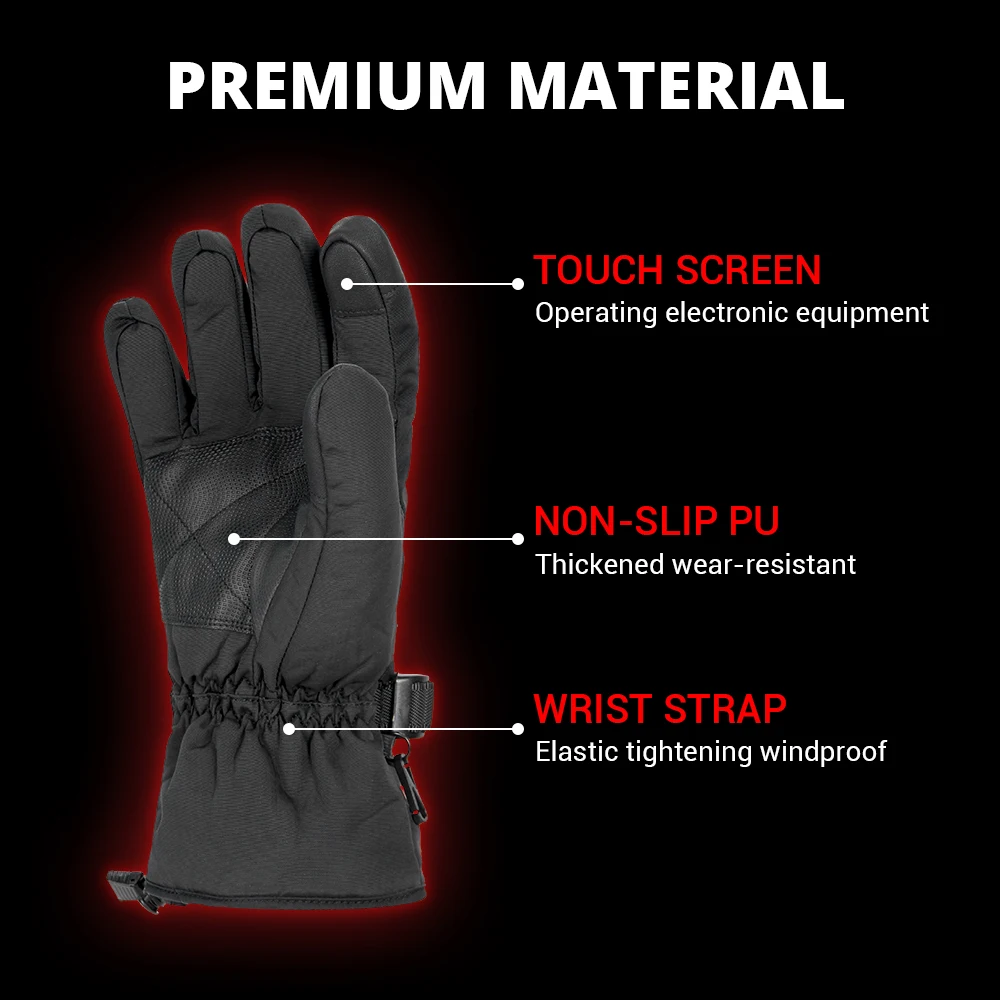 배터리 케이스가 있는 야외 스키 온열 장갑, 미끄럼 방지 겨울 온열 장갑, 방수 장갑, 터치 스크린 오토바이