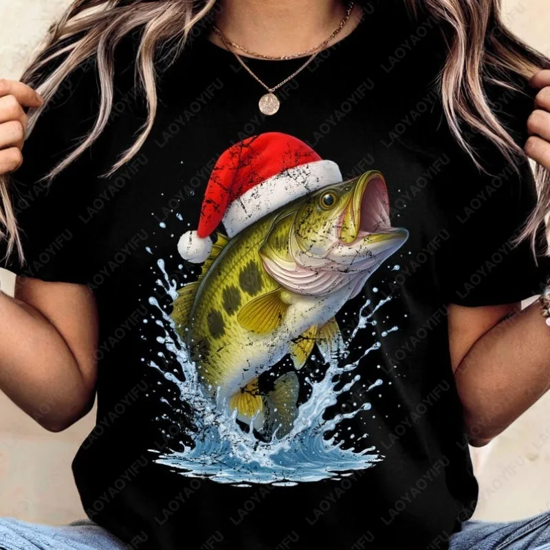 

Санта-окунь, рыбалка, жизнь, забавные рождественские футболки с рыбками, мужские и женские хлопковые топы с юмором, уличная модная хипстерская трендовая футболка