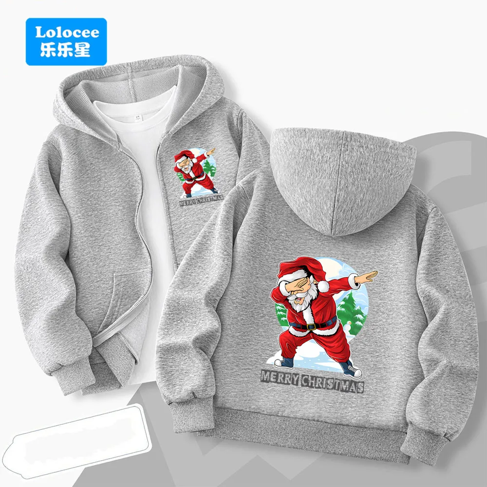 Kids Christmas Santas Print Zipper Hoodie Merry Xmas Party Sportswear Zip up Sweatshirt Boy Girl Holiday Top SDLL1
