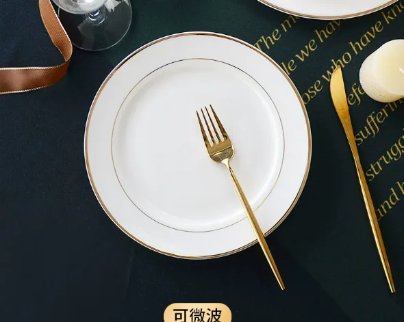 

Simple European modern fresh ceramic western food plate, bone china steak decoration tableware runway, cup and plate
