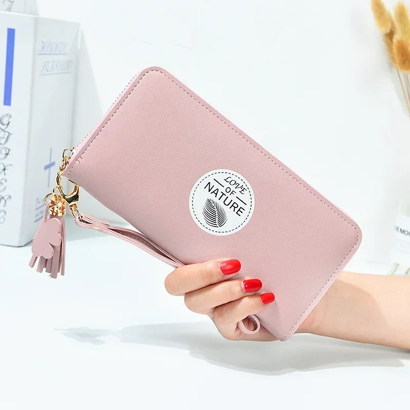 Luksusowe Portfele Damskie z Nadrukiem Kreskówkowym Długi Portfel PU Jednolity Kolor Zapinana na Zamek Kopertówka Wygodna Damska Portmonetka na Monety