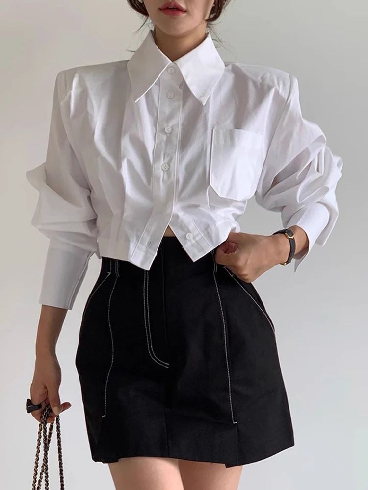 OCEANLOVE Back Bandage Women Shirts&blouses Solid Spring Fall Korean Fashion Blusas Mujer Vintage Loose Simple Camisas