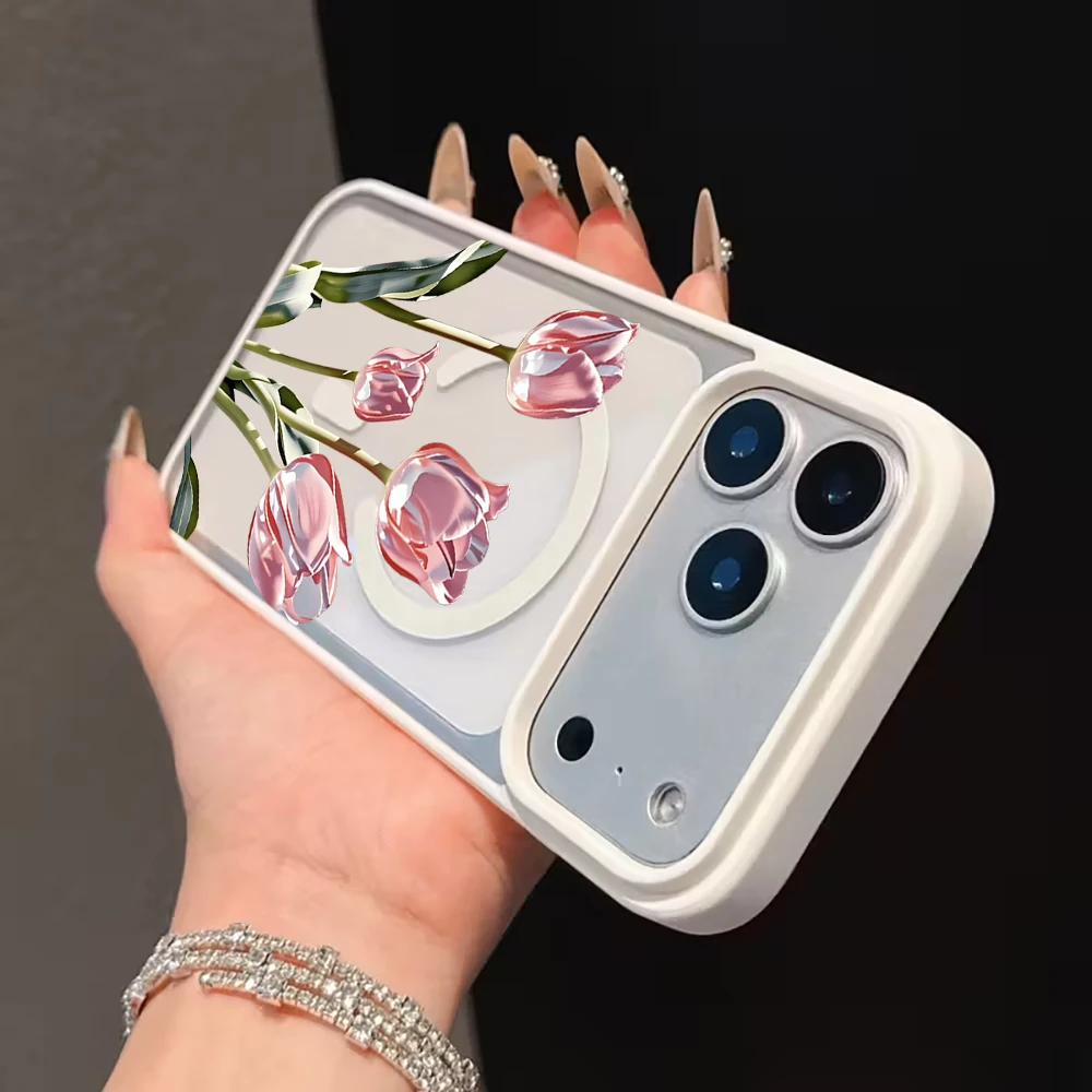 Tulpenblumen-Klarsichthülle für Magsafe iPhone 15 16 Pro Max 17 16 15 14 11 13 12 Pro Max Plus Hüllen Magnetisches Kabelloses Laden Coque – Detail 12