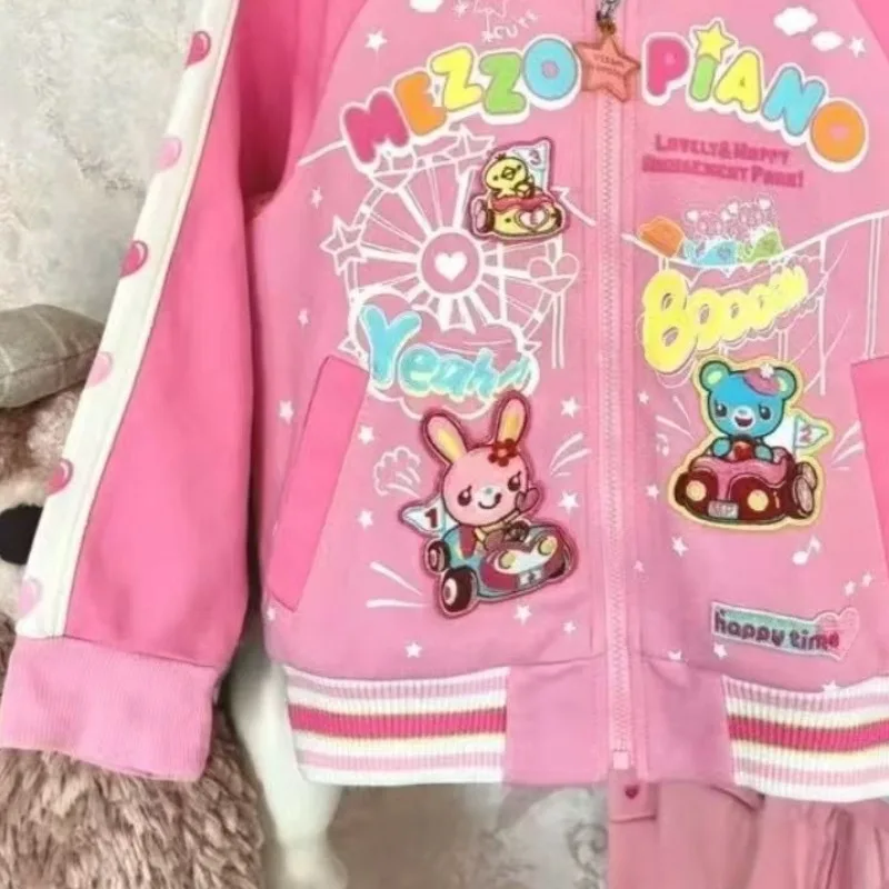 اليابانية ثقافة فرعية الكرتون طباعة رياضية الوردي Kawaii البيسبول سترة سستة سترة معاطف الموضة لطيف الحلو فتاة الملابس
