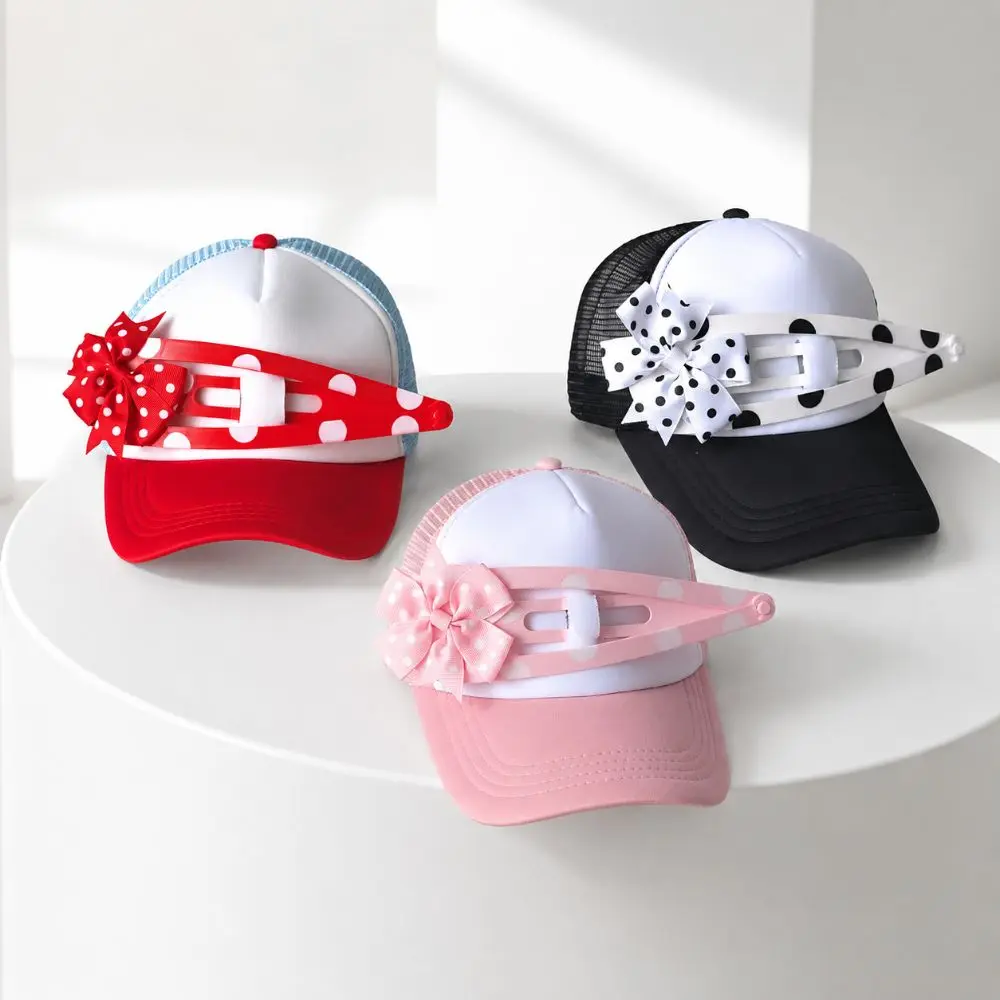 Polka Dots Bow Hair Clip Baseball Cap Breathable Lightweight Peaked Cap Fashion Versatile Exaggeration Hot Girl Sun Hat Unisex