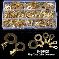 150/540 PCS M3/M4/M5/M6/M8/M10 Ring Lugs Eyes Copper Crimp Terminals Cable Lug Wire Connector Non-insulated Assortment Kit