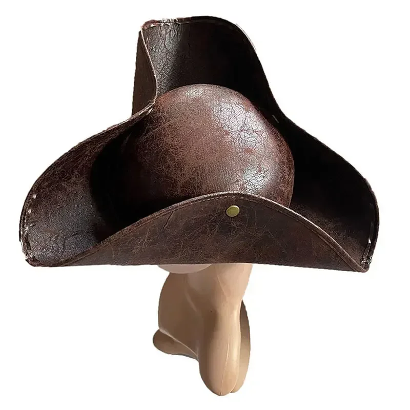 Vintage-Piraten-Tricorn-Mütze aus Kunstleder – Cosplay-Mütze im Used-Look für Männer und Frauen, perfekt für Maskerade-Partys