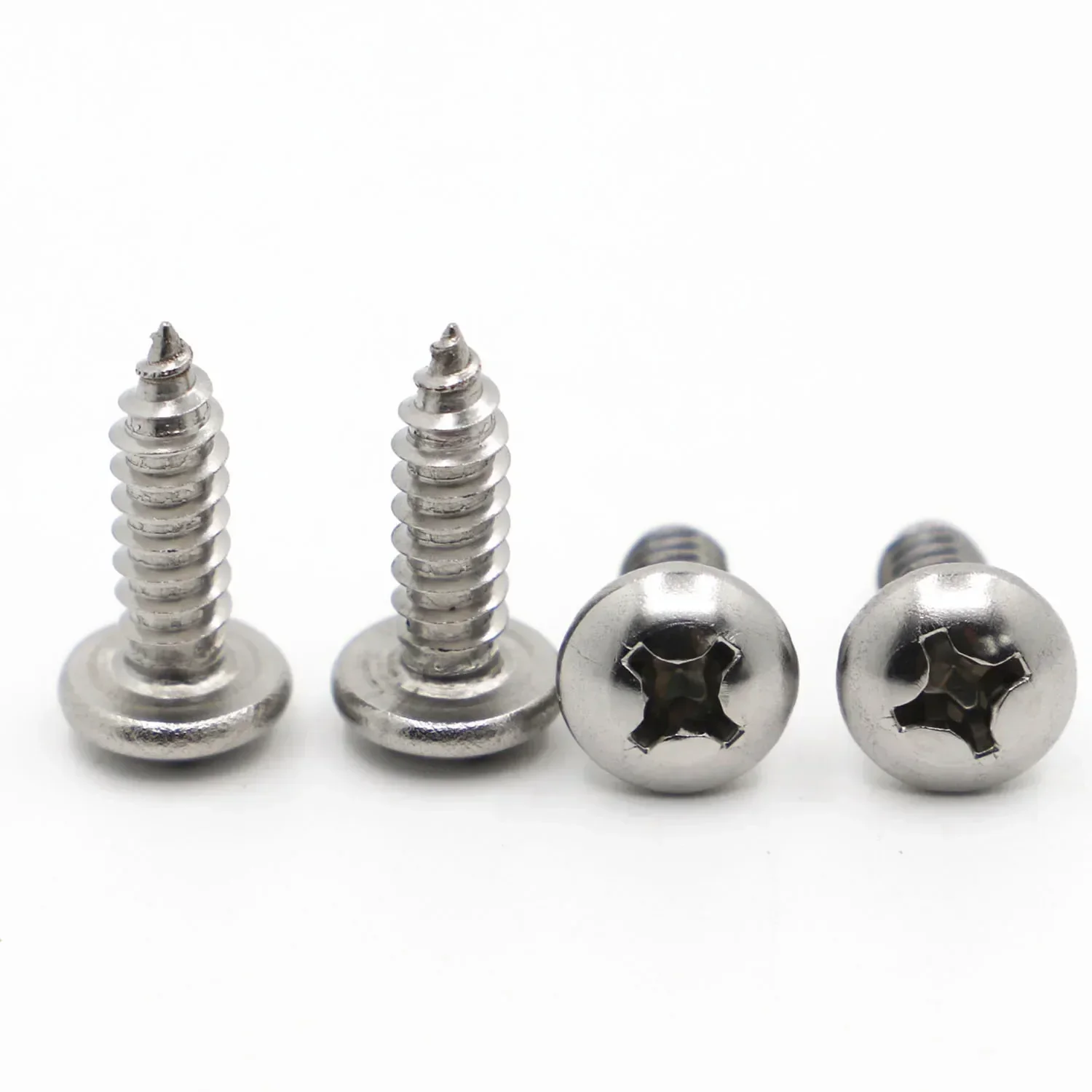 10-50 m1 m1.2 m1.4 m1.7 m2 m2.2 m2.6 m3 m3.5 m4 m5 m6 pequeno 304 aço inoxidável cruz phillips pan cabeça redonda parafuso auto-roscante