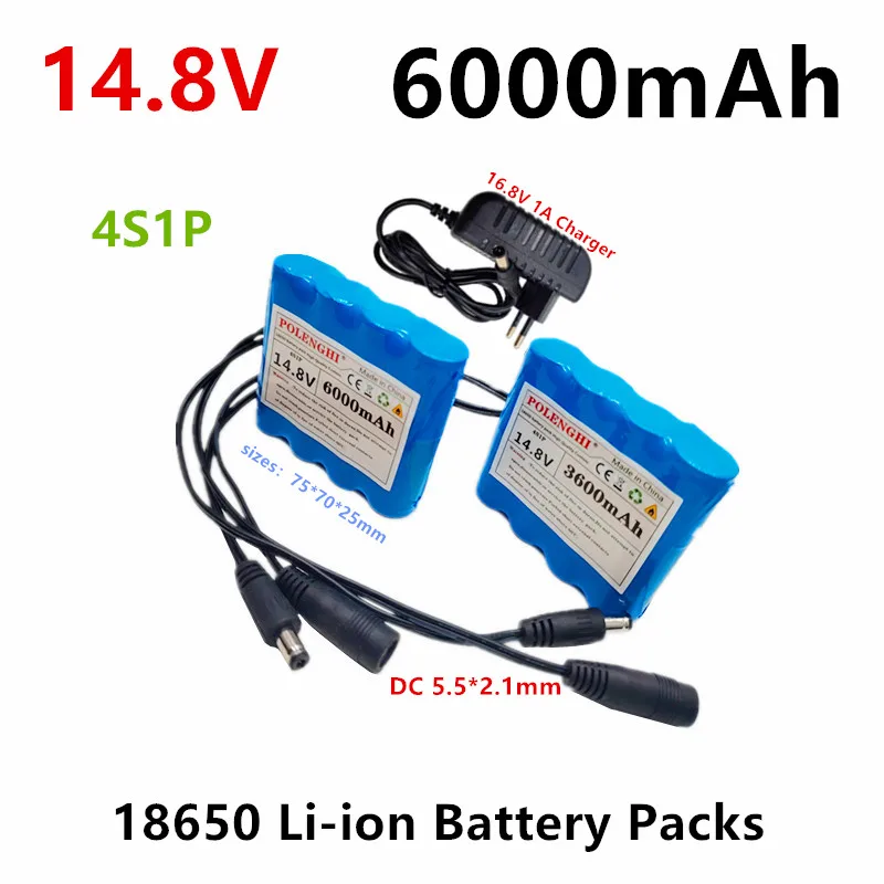 

DC 5.5*2.1mm 14.8V 4S1P 6000mAh 18650 Li-ion Battery Pack