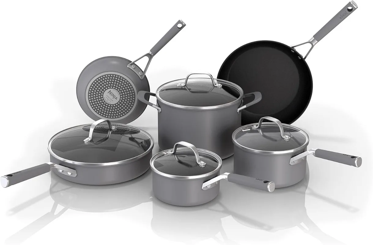 Pots and Pans Set Non Stick | Comfort Grip 10-Piece Cookware Set with NeverStick | Frying Pan, Sauce Pan With Lid, Stock P