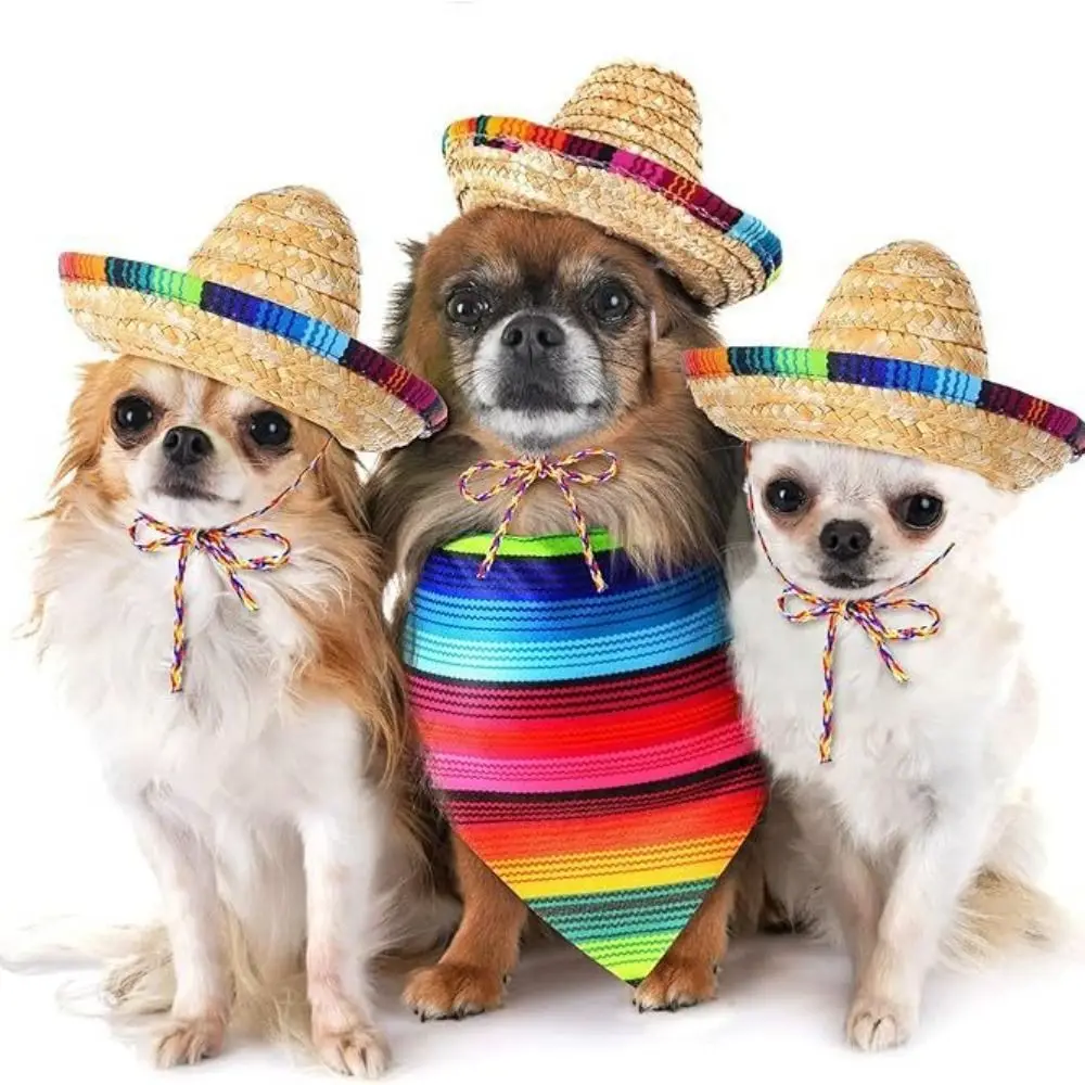 Dog Cat Straw Woven Sun Hat Cap Cute Puppy Dog Cat Straw Wov