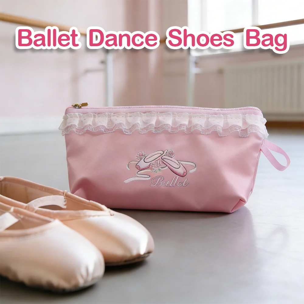 Bolso de mano impermeable de satén para baile de Ballet, bolsa de almacenamiento de zapatos de baile de encaje rosa para niñas, estuche de lápices deportivo para niños, transporte de clase de Ballet