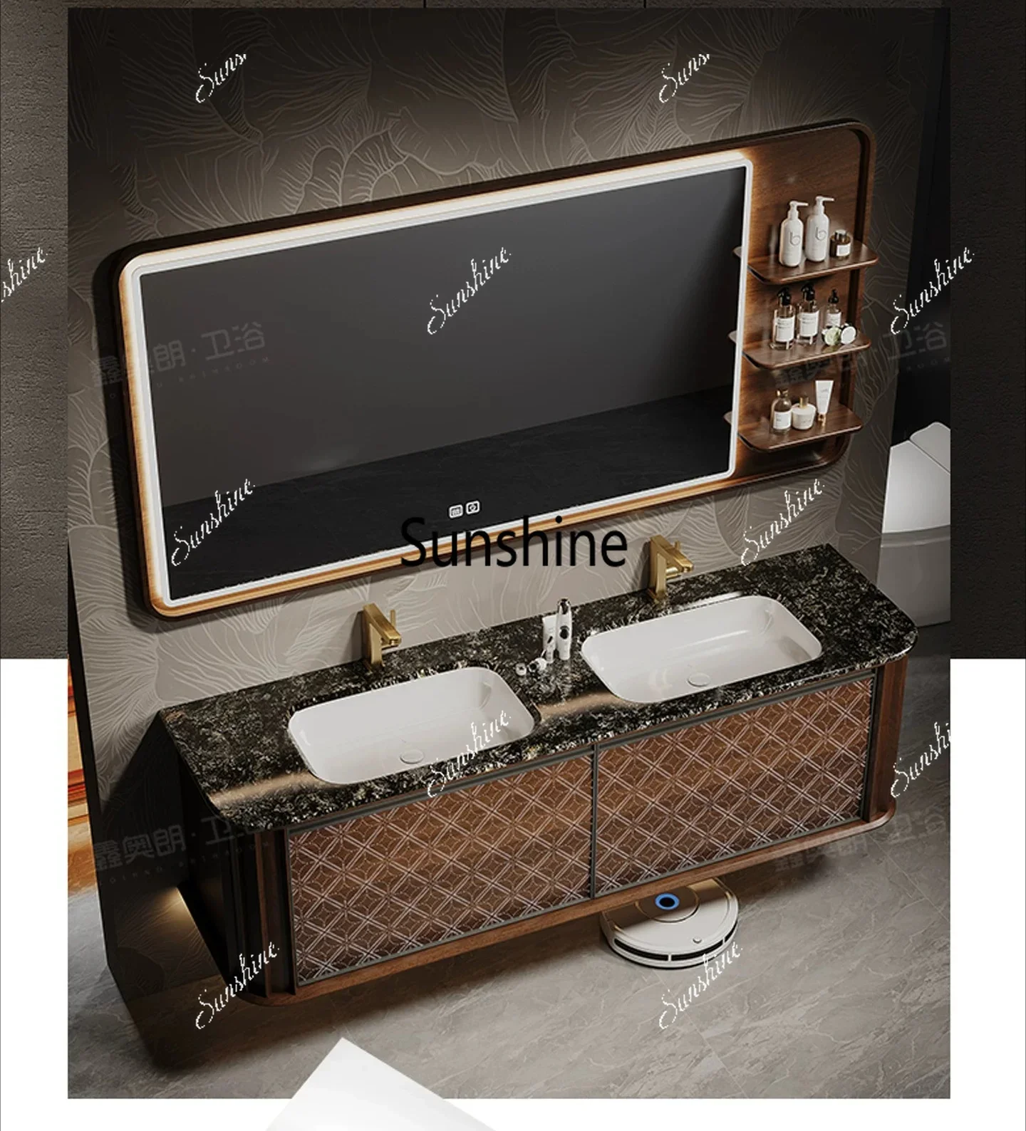YHigh-luxury bathroom cabinet combination retro light luxury style, seamless washstand