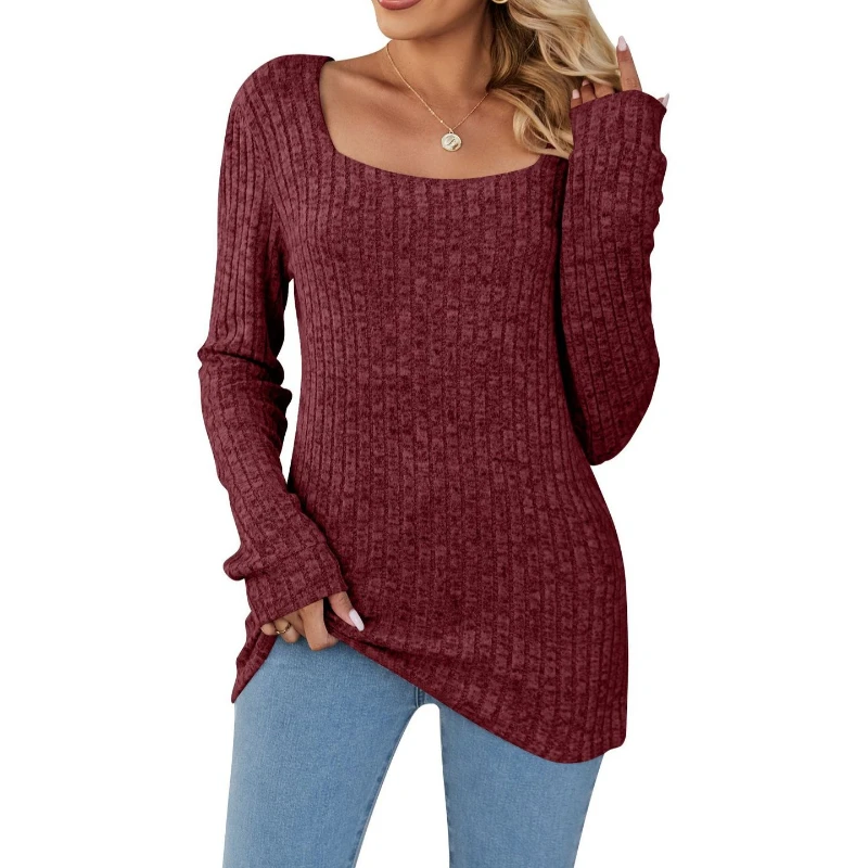 

Women Pullovers Sweaters Tops Knitted Square Collar Full Sleeve Jumpers Y2k Streetwear Elegant Splice Knit Autumn Winter 2025