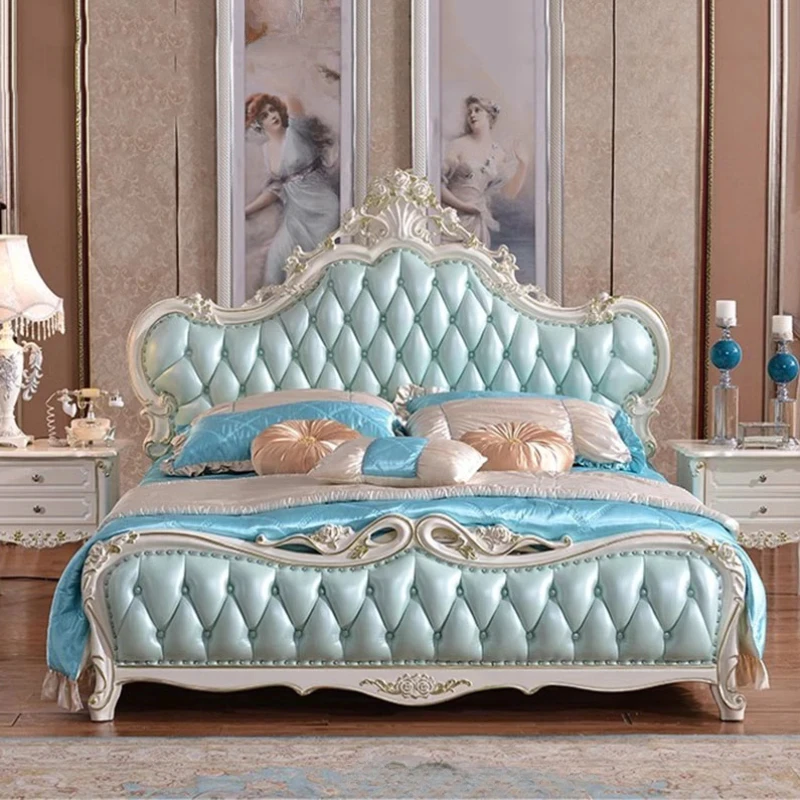 Luxury High Double Bed Princess Wood Sleeping Headboard Frame Double Bed Nordic Modern Girl Letti Matrimoniali Bedroom Furniture