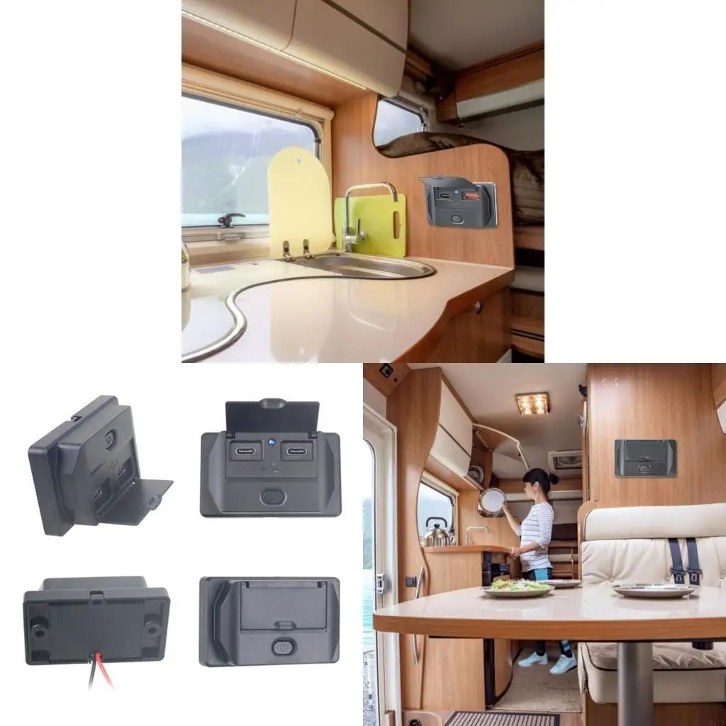 F1CF Car Power Adapter 12V-24V Charging Port USB Outlet with Caps Power Switch Type-C/USB A/USB A+Type C Port