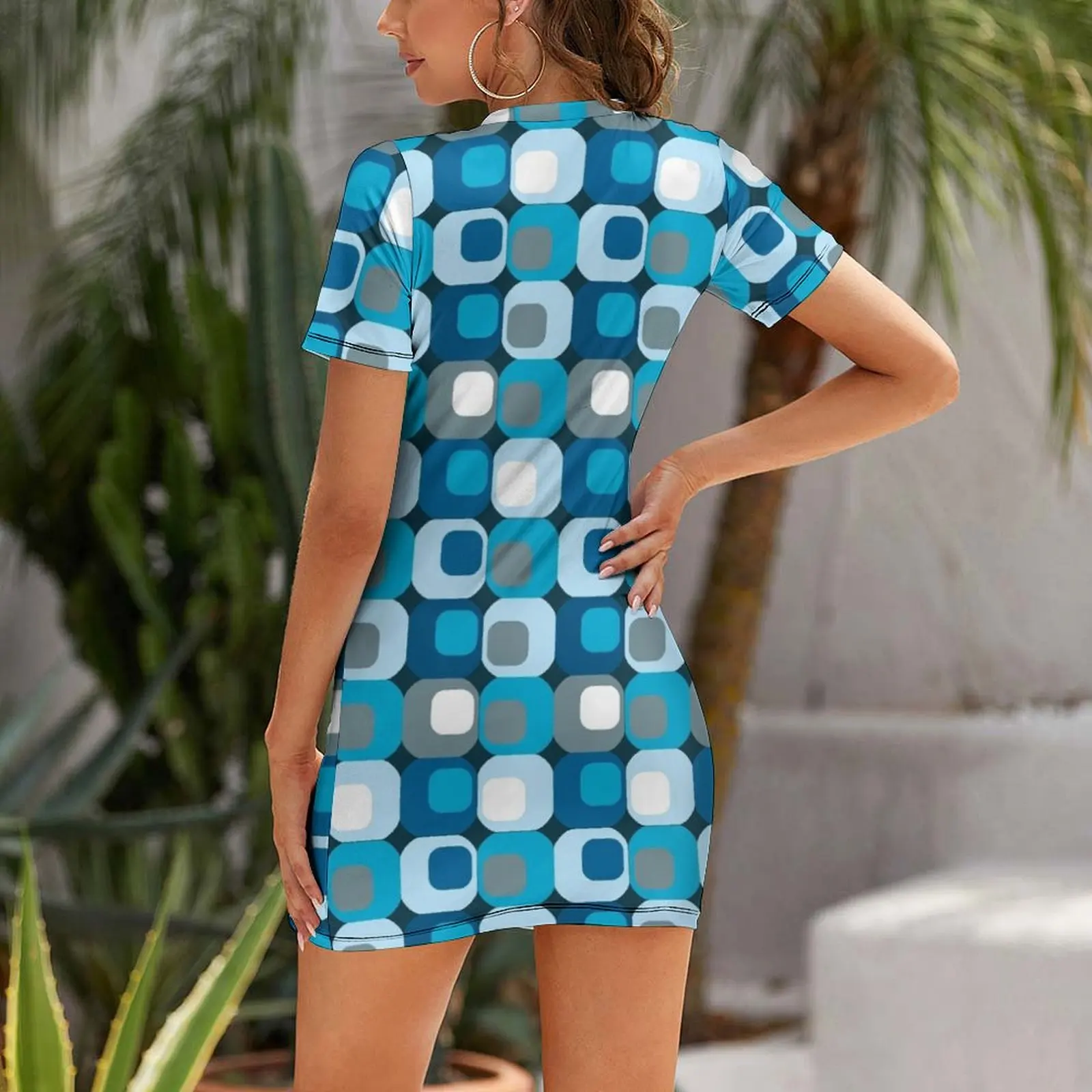 Retro Mod Blue Abstract Short Sleeved Dress Dress for pregnant women dresses for women women's elegant loose dresses Dress