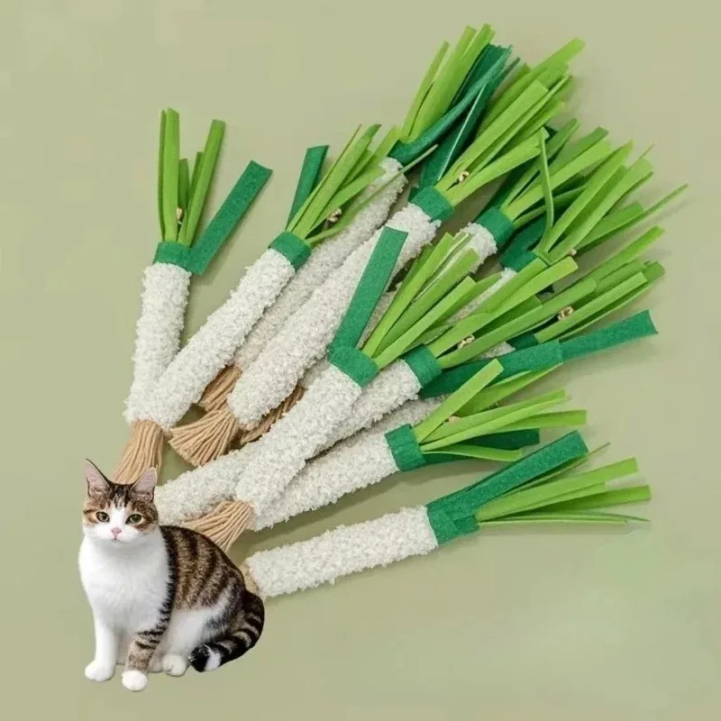 Scallion-Shaped Catnip Chew Toy with Bell for Kitten Teething Relief Teeth Cleaning Durable Non-Toxic Stylish Trendy Fun