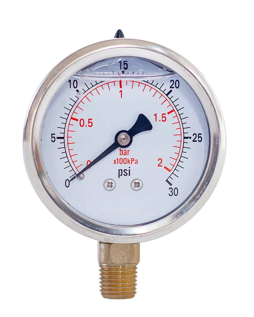 JIVTO mit Glyzerin gefülltes Compound-Manometer, 2 Zoll Durchmesser, 1/4 NPT, untere Montage, -30 Zoll Hg-30,30, 60,100,160, 200,300,600 psi und Bar – Detail 11