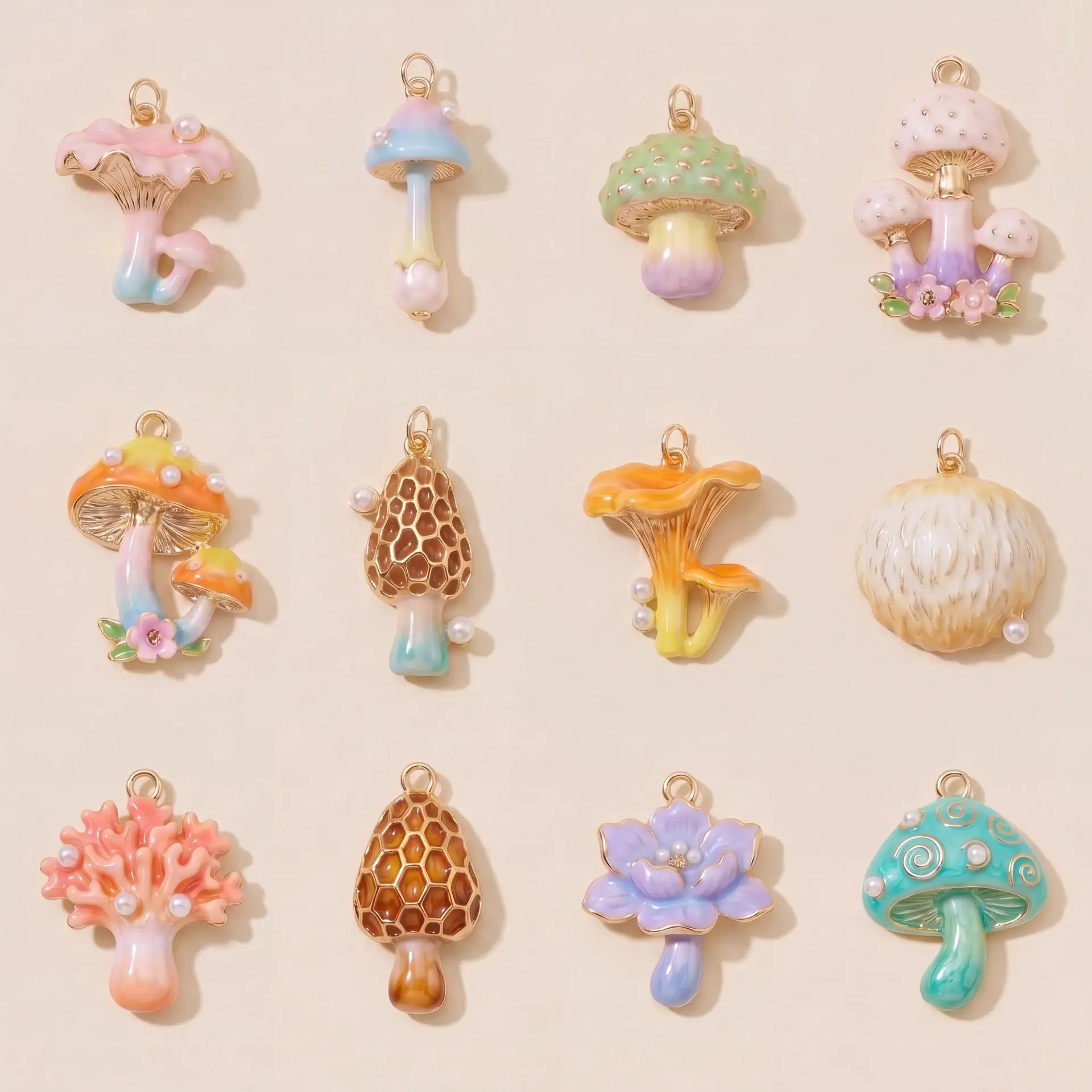 12Pcs Colorful Cute Mushroom Charms Mini Pendants Daily Fashion Accessories For DIY Bracelet Necklace Jewelry Making