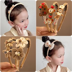 Girls Cute Coffee Color Cartoon Flower Bow Ornament Headbands Headwear Children Lovely Hair Hoop Hairbands Kids Hair Accessories