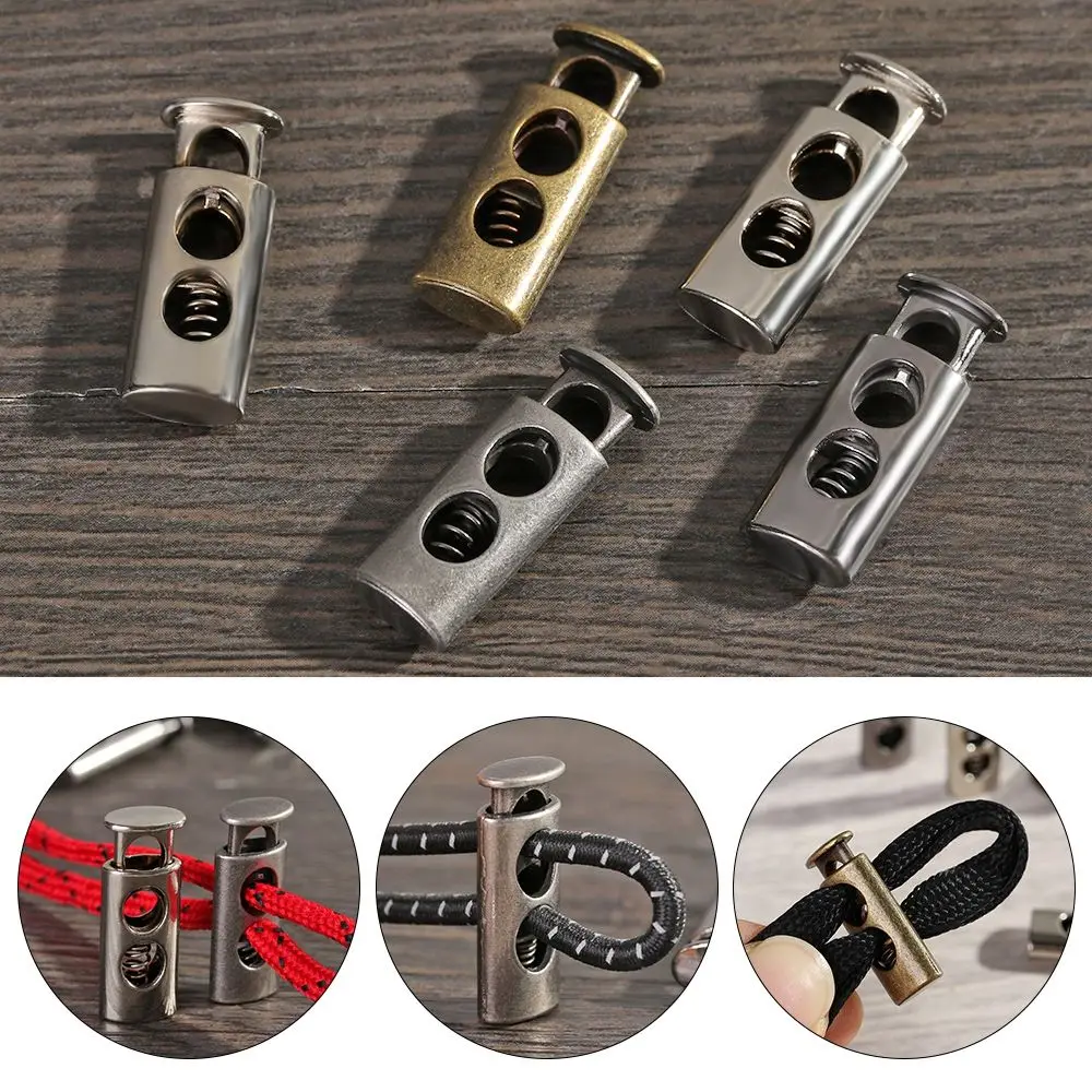 

10pcs 4 Colors Apparel Sewing Apparel Shoelace Sportswear DIY Metal Clamp Double Hole Stoppers Stopper Cord Lock Toggle