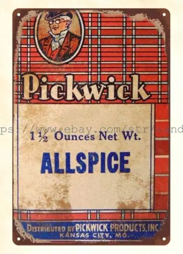 1930s Pickwick Man Mascot Spice Kansas City Missouri allspice metal tin sign