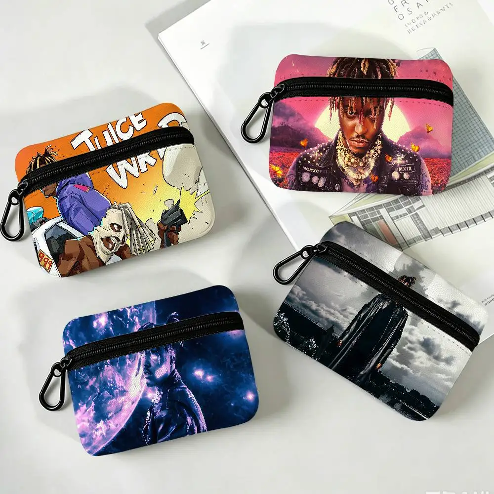 American rapper J-Juice WRLD Mini Oxford Cloth Coin Purse With Carabiner Hook Portable Key Card Wallet Storage Pouch