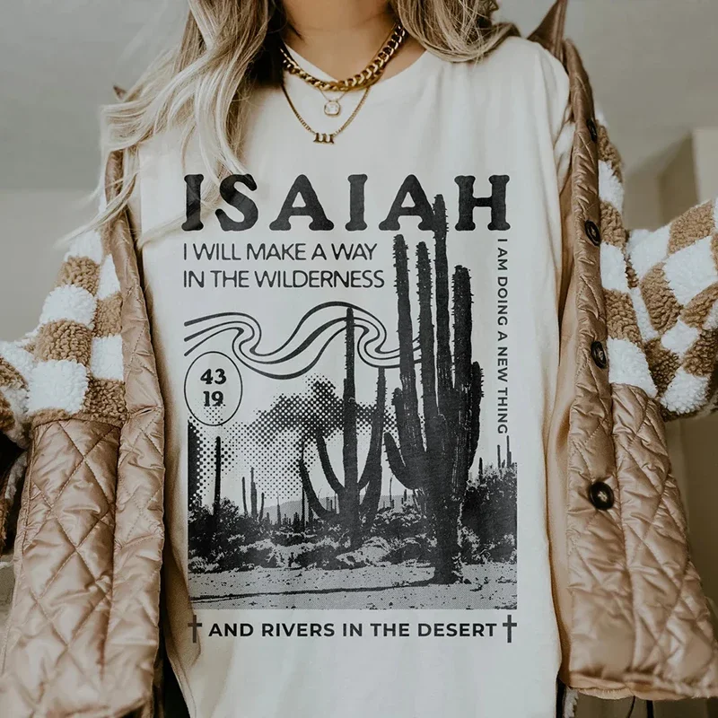 Isaiah 43:39 Bible Verse T-Shirt Women Vintage Boho Jesus Christian T Shirts Religious Faith Tee Shirts Short Sleeve Ladie Tops