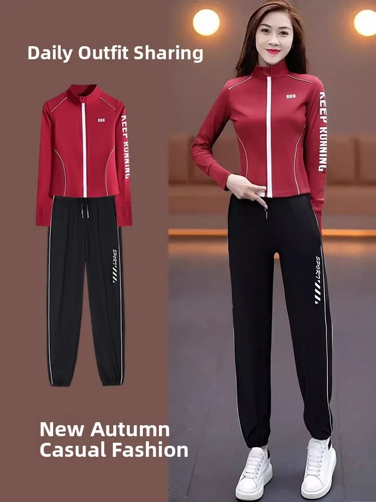 

Женский повседневный спортивный комплект Qui Dry Running Outfit Весна Осень Fitn Outdoor Gear Long Sve Длинные брюки Полиэстер