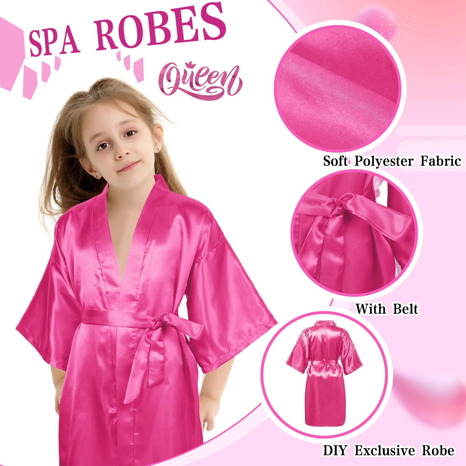 6-12Pcs Spa Girls Party Birthday Squad Robes Girl Kimono Spa Robe Pajama Party Favors Soft Satin Bathrobe for Kid Birthday Decor