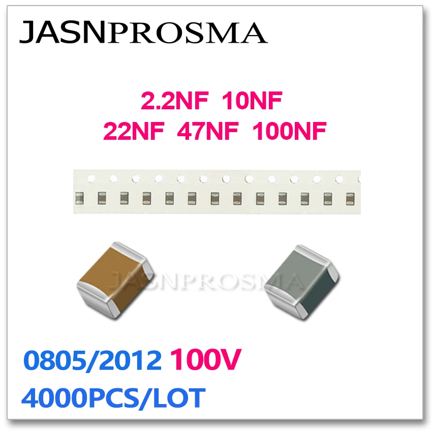 

JASNPROSMA 4000PCS 0805 2012 X7R RoHS 10% 2.2NF 10NF 22NF 47NF 100NF 222 103 223 473 104 K 100V High Quality Capacitor 0.1UF