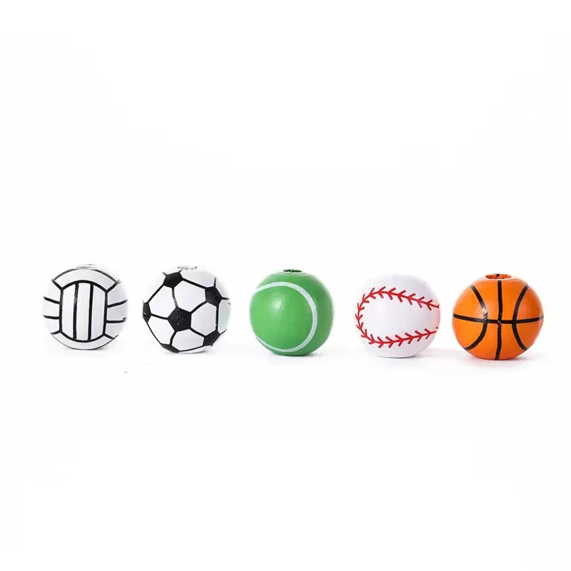 20Pcs Sport Tennis Basketball Spacer Bead Mix Spacer Wood Bead For Making Bracelet Necklace DIY Craft Jewelry