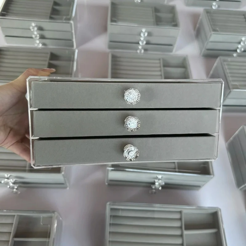 

Fashion Jewelry Box Earrings Ring Display Drawer Type Storage Box Large Capacity 3 Layers Anti-oxidation Dustproof Jewelry Boxes