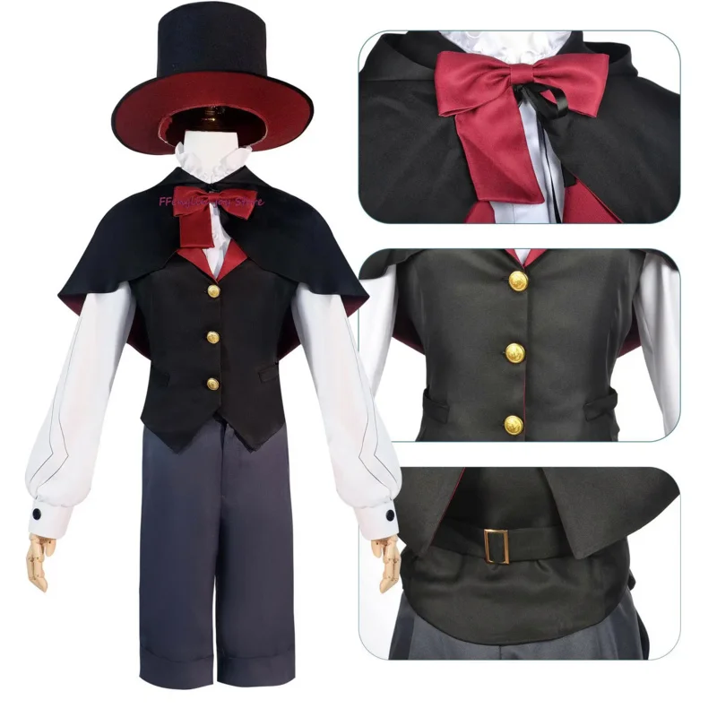 Disfraz de Anime Genshin Impact para hombre y mujer, conjunto de peluca y sombrero, uniforme Lyney para fiesta de Halloween