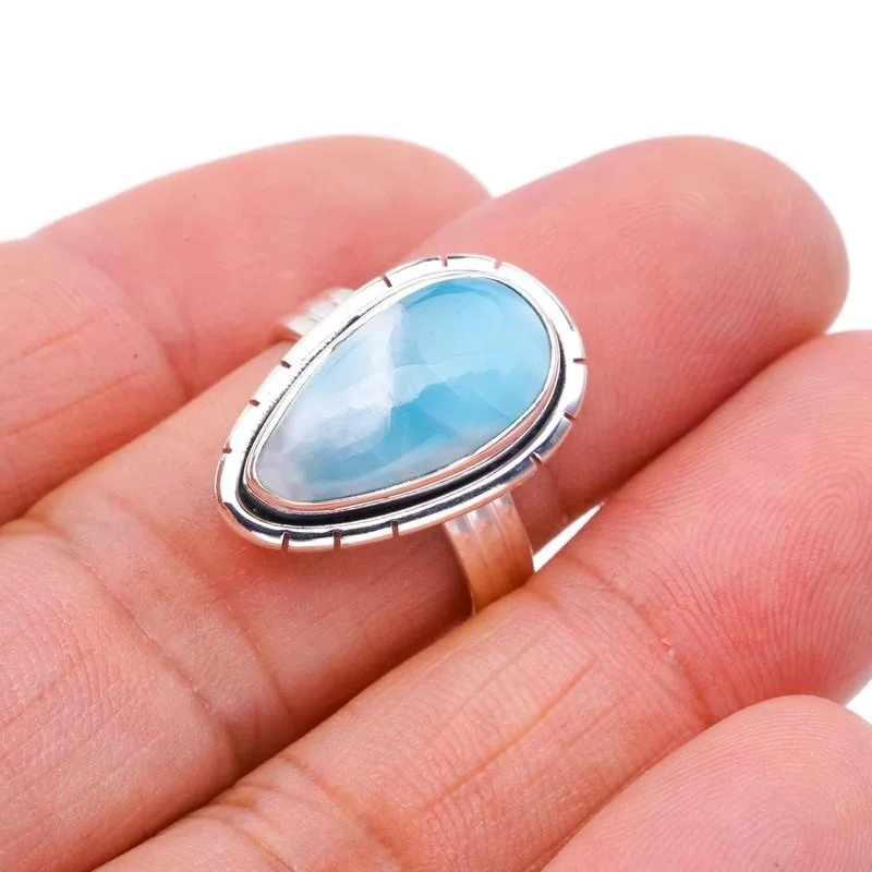 

StarGems® Natural Larimar Handmade 925 Sterling Silver Ring 8 F0859