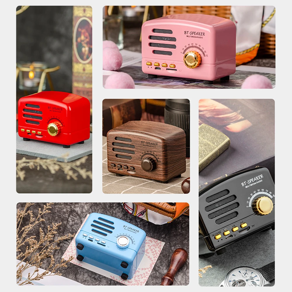 BT01 Retro Bluetooth Speaker Old Classic Speaker Strong Bass Enhancement Sound Box with FM Radio Wireless Charging Mini Speaker